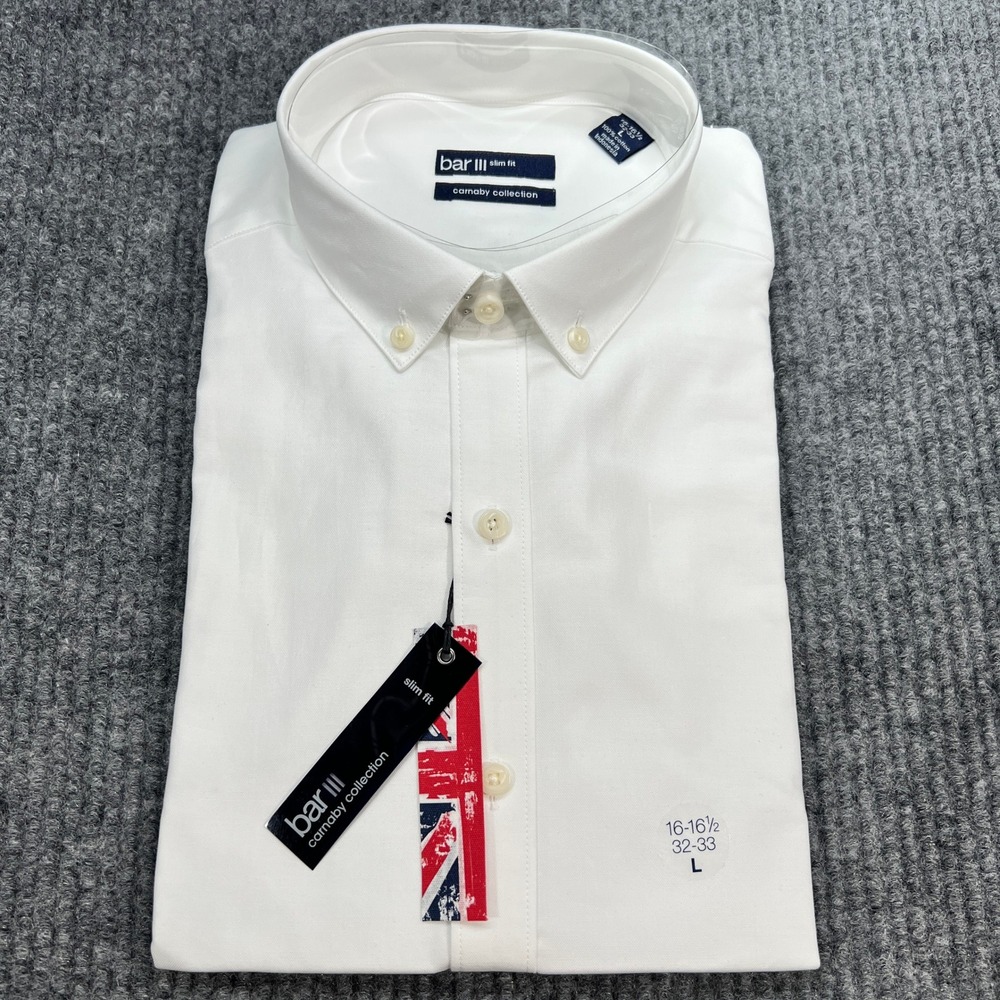 White Dress Shirt Bar III Men Large 16-16.5 32-33 Slim Fit Carnaby Bar 3 Long Sv